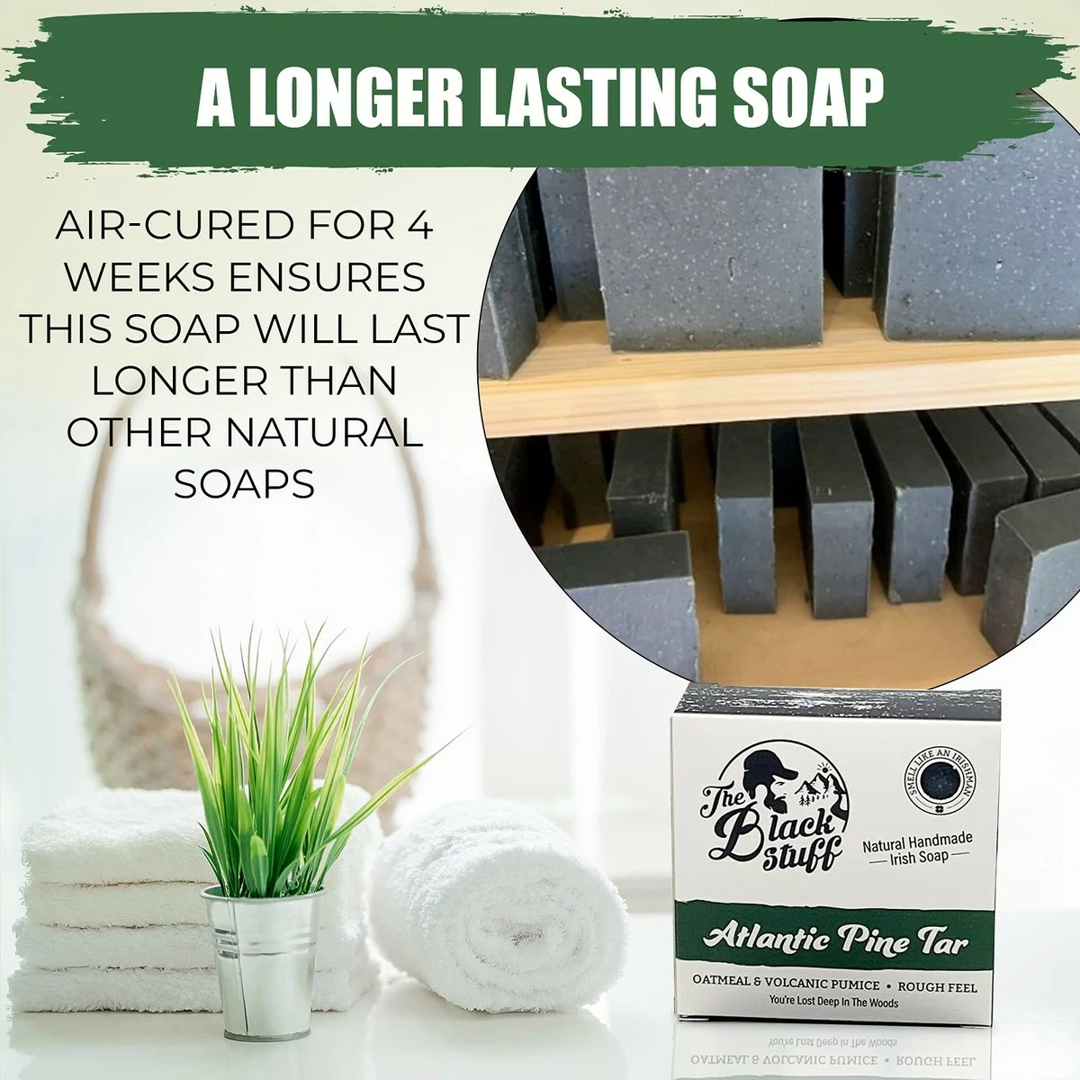 The Black Stuff Pine Tar Soap For Men - Mens Natural Soap - Longer Lasting Handmade All Natural Mens Soap - Bar Soap With Pine, Basil And Spearmint - Mens Natural Bar Soap With Activated Charcoal Volcanic Pumice 4 The Black Stuff Pine Tar Soap For Men - Mens Natural Soap - Longer Lasting Handmade All Natural Mens Soap - Bar Soap With Pine, Basil And Spearmint - Mens Natural Bar Soap With Activated Charcoal Volcanic Pumice - Image 2