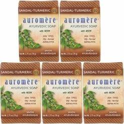 Auromere Store Auromere Ayurvedic Bar Soap, Sandal Turmeric - Eco Friendly, Handmade, Vegan, Cruelty Free, Natural, Non GMO (2.75 Oz), 5 Pack