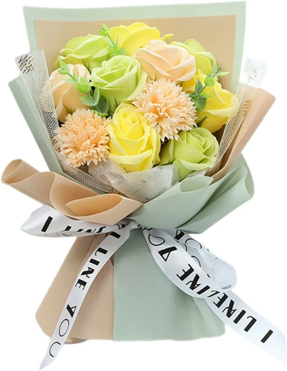 FRECI Artificial Soap Flower Bath Soap Rose Flower Scented Soap Bouquet For Mother Valentine's Day Party Wedding Decoration - Green 3 FRECI Artificial Soap Flower Bath Soap Rose Flower Scented Soap Bouquet For Mother Valentine's Day Party Wedding Decoration - Green