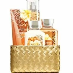 Bath & Body Works Bath And Body Works WARM VANILLA SUGAR Gold Woven Basket Gift Kit