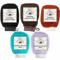 Natural Elephant Exfoliating Hammam Glove (Black, Lilac, Teal, Orange, And Brown (Pack Of 5))