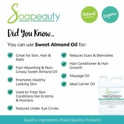 Soapeauty Store SWEET ALMOND OIL Organic Cold Pressed Unrefined | 100% Pure Natural Available In Bulk | Carrier For Essential Oils, Moisturizer For Skin, Face & Hair, Soap Making | Sizes 4OZ To 1 GALLON | (24 OZ) -Moisturizers Sales 1w5wl1wk3zqxhef86w3b43rf4jyy