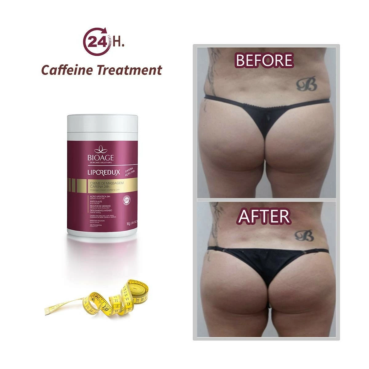 Bioage Skincare Solutions LIPOREDUX MASSAGE CAFFEIN 24 H 1Kg (35 OZ) Lipolytic Action 24h, Anti-Cellulite, Measurements Reduction DNA Technology, Intense Sliding 5 Bioage Skincare Solutions LIPOREDUX MASSAGE CAFFEIN 24 H 1Kg (35 OZ) Lipolytic Action 24h, Anti-Cellulite, Measurements Reduction DNA Technology, Intense Sliding - Image 3