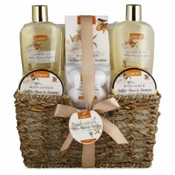 LOVERY Store Home Spa Gift Basket - White Rose & Jasmine - Luxury 11 Piece Bath & Body Set For Women, Christmas Gift With Shower Gel, Bubble Bath, Body Lotion, Scrub, Bath Salt, 4 Bath Bombs, Loofah & Basket