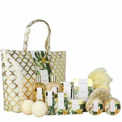 Spa Luxetique Spa Gift Basket, Vanilla Gift Baskets For Women, Luxury 15 Pcs Bath Gift Set, Relaxing At Home Bath Set With Massage Oil, Bath Salt, Bubble Bath, Valentines Gift Set For Women.