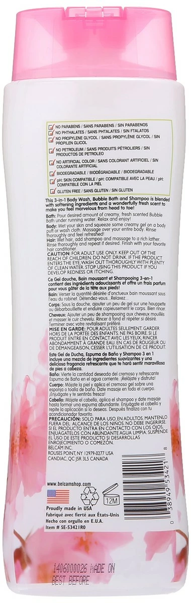 Belcam Bath Therapy Florals 3-in-1 Body Wash, Bubble Bath And Shampoo, Cherry Blossom, 16.9 Fl Oz 4 Belcam Bath Therapy Florals 3-in-1 Body Wash, Bubble Bath And Shampoo, Cherry Blossom, 16.9 Fl Oz - Image 2