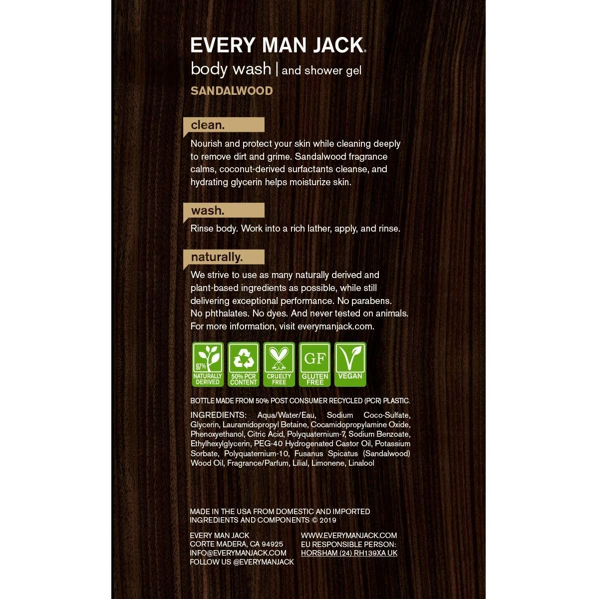 Everyman Every Man Jack Body Wash Shower Gel, Sandalwood, 16.9 Fl Oz (91297) 4 Everyman Every Man Jack Body Wash Shower Gel, Sandalwood, 16.9 Fl Oz (91297) - Image 2