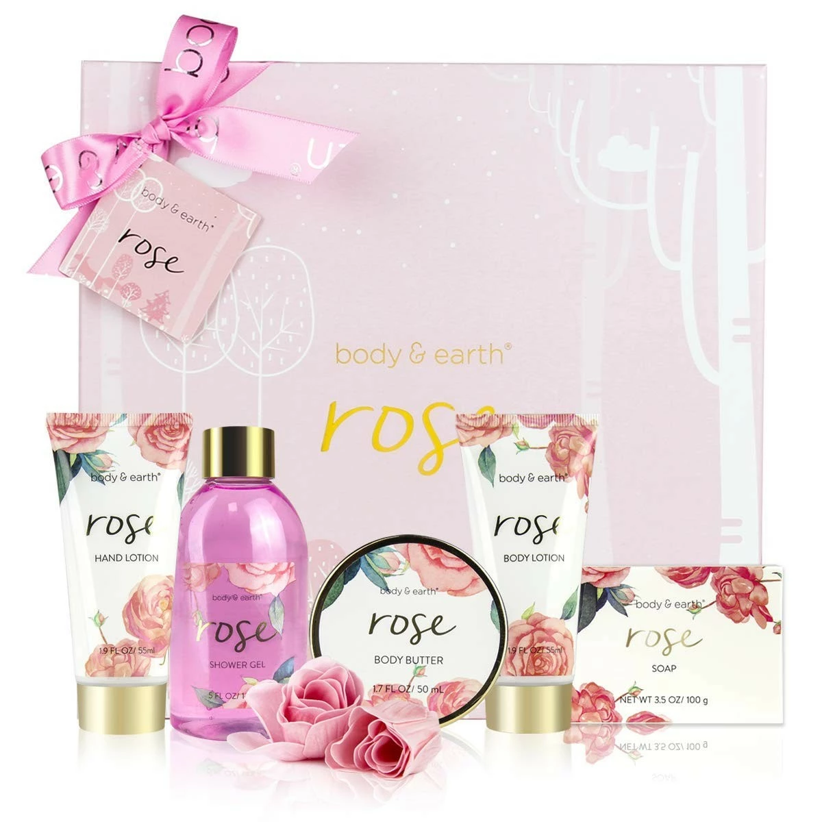 BODY & EARTH Bath Spa Gift Baskets For Women - Bath Sets For Women Gift Luxurious 5 Piece Rose Scented Spa Gift Set With Shower Gel, Body Butter, Hand Cream, Body Lotion,Valentines Gifts For Women 3 BODY & EARTH Bath Spa Gift Baskets For Women - Bath Sets For Women Gift Luxurious 5 Piece Rose Scented Spa Gift Set With Shower Gel, Body Butter, Hand Cream, Body Lotion,Valentines Gifts For Women