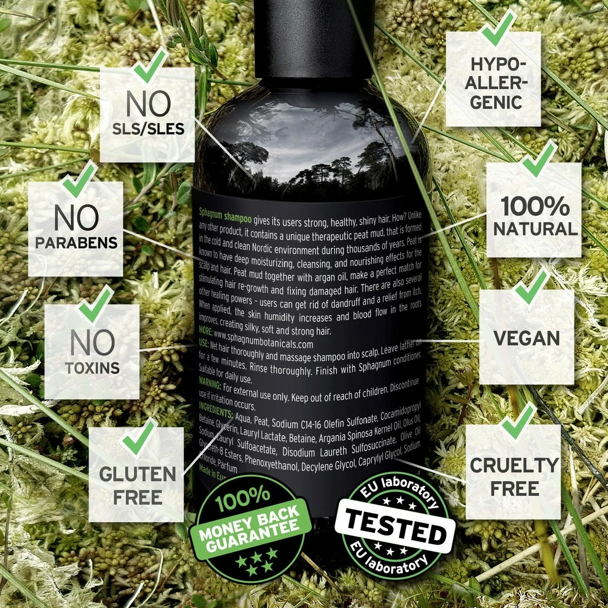 Sphagnum Botanicals Argan Oil Shampoo For Hair Growth - With Fulvic Acid From Natural Nordic Peat Mud - No SLS, Parabens, Sulfate-Free - Biotin And Aloe Vera Treatment For Thinning And Damaged Hair 9 Sphagnum Botanicals Argan Oil Shampoo For Hair Growth - With Fulvic Acid From Natural Nordic Peat Mud - No SLS, Parabens, Sulfate-Free - Biotin And Aloe Vera Treatment For Thinning And Damaged Hair - Image 7