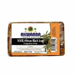 Akwaaba African Black Soap (Fragrance-Free, 4oz)
