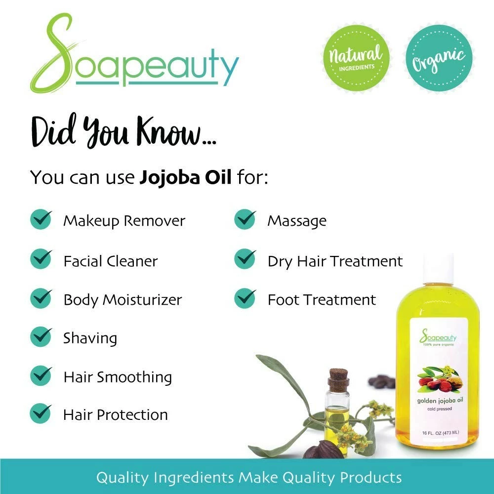 Soapeauty JOJOBA OIL Organic Cold Pressed Unrefined | 100% Pure Natural Golden Jojoba Oil | Carrier For Essential Oils, Moisturizer For Skin, Face & Hair, Massage, Soap Making | Sizes 4OZ To 1 GALLON | (64 OZ) 6 Soapeauty JOJOBA OIL Organic Cold Pressed Unrefined | 100% Pure Natural Golden Jojoba Oil | Carrier For Essential Oils, Moisturizer For Skin, Face & Hair, Massage, Soap Making | Sizes 4OZ To 1 GALLON | (64 OZ) - Image 4