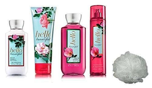 Bath & Body Works Hello Beautiful Gift Set - Body Lotion - Body Cream - Fragrance Mist & Shower Gel + FREE Sisal Sponge 3 Bath & Body Works Hello Beautiful Gift Set - Body Lotion - Body Cream - Fragrance Mist & Shower Gel + FREE Sisal Sponge
