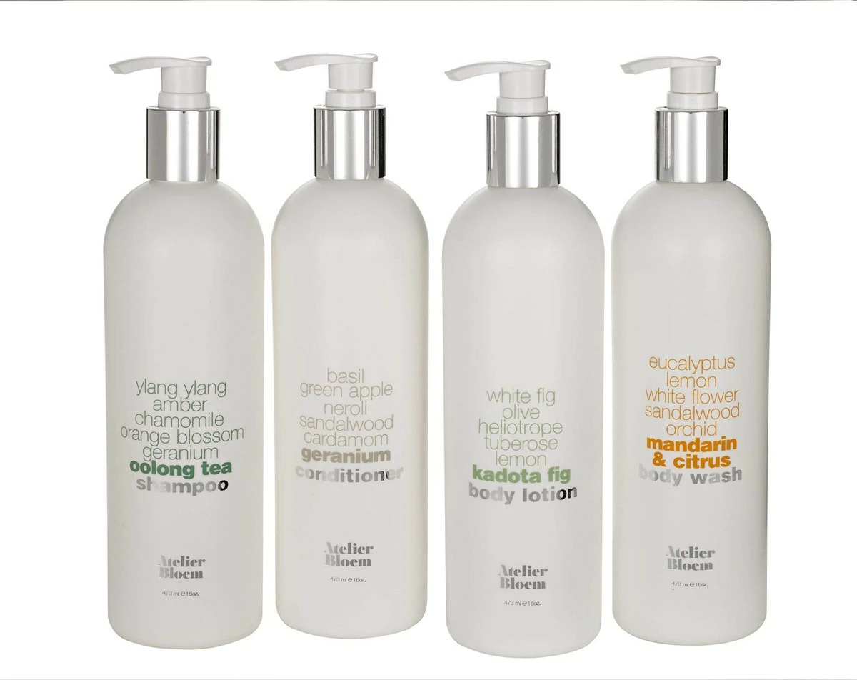Kimpton Style Atelier Bloem Bath & Body Set With Mandarin & Citrus Body Wash, Kadota Fig Body Lotion, Oolong Tea Shampoo, And Geranium Conditioner - 16 Oz. Bottles 3 Kimpton Style Atelier Bloem Bath & Body Set With Mandarin & Citrus Body Wash, Kadota Fig Body Lotion, Oolong Tea Shampoo, And Geranium Conditioner - 16 Oz. Bottles