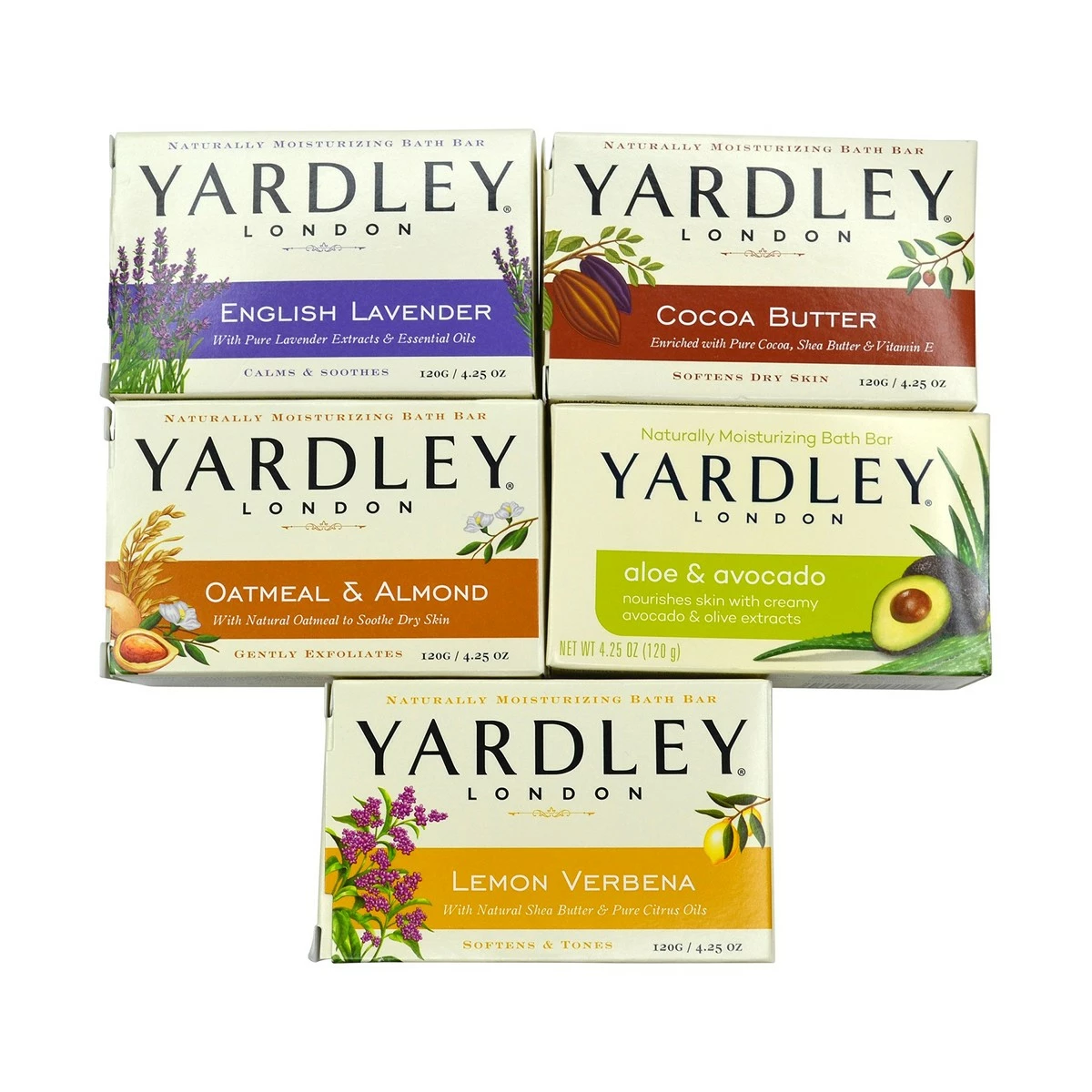 Yardley London Soap Bath Bar Bundle - 5 Bars: English Lavender, Oatmeal And Almond, Aloe And Avocado, Cocoa Butter, Lemon Verbena 4.25 Ounce Bars (Pack Of 5 Bars, One Of Each) 3 Yardley London Soap Bath Bar Bundle - 5 Bars: English Lavender, Oatmeal And Almond, Aloe And Avocado, Cocoa Butter, Lemon Verbena 4.25 Ounce Bars (Pack Of 5 Bars, One Of Each)
