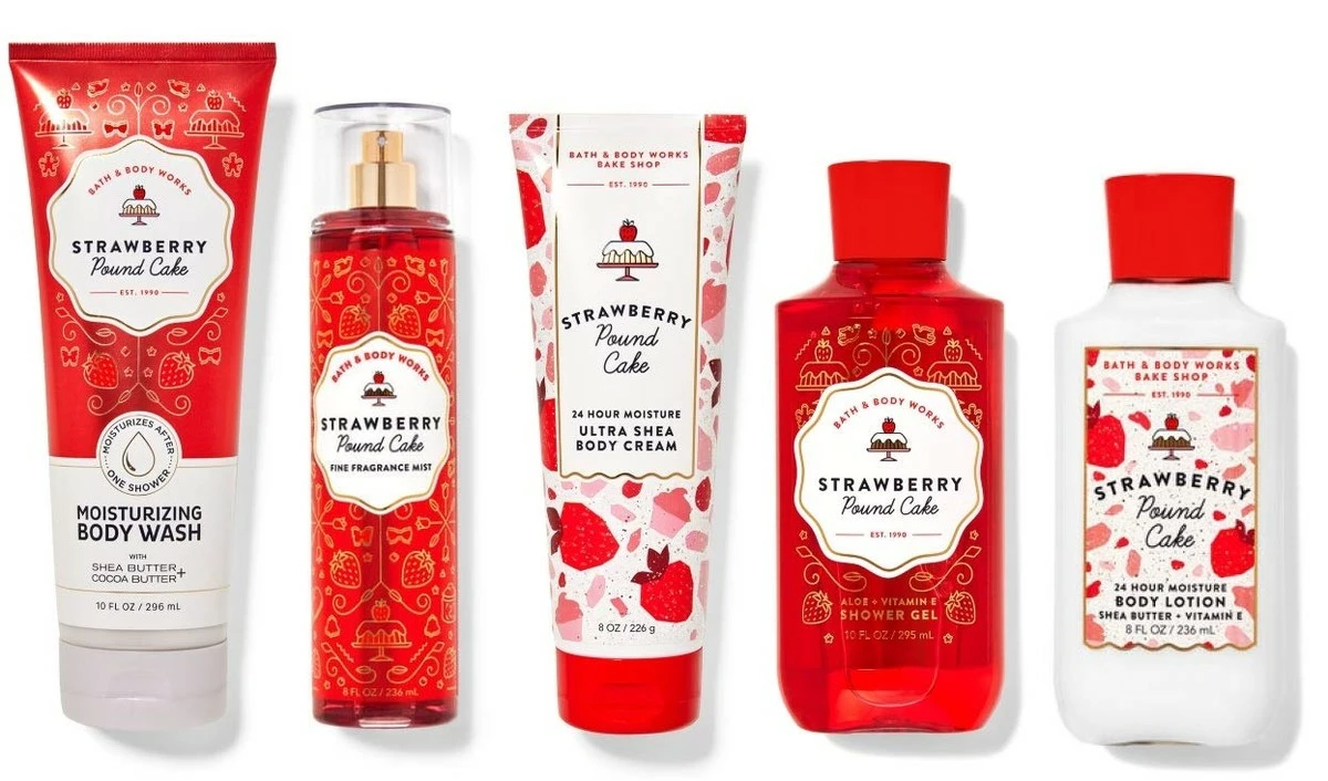 Bath & Body Works Skin Care Bundle Strawberry Pound Cake Wash Mist Cream Shower Gel And Lotion Full Size 3 Bath & Body Works Skin Care Bundle Strawberry Pound Cake Wash Mist Cream Shower Gel And Lotion Full Size