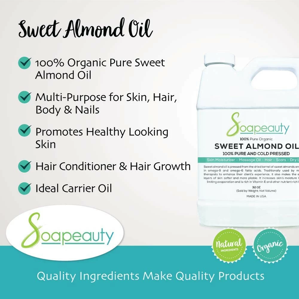 Soapeauty Store SWEET ALMOND OIL Organic Cold Pressed Unrefined | 100% Pure Natural Available In Bulk | Carrier For Essential Oils, Moisturizer For Skin, Face & Hair, Soap Making | Sizes 4OZ To 1 GALLON | (64 OZ) 4 Soapeauty Store SWEET ALMOND OIL Organic Cold Pressed Unrefined | 100% Pure Natural Available In Bulk | Carrier For Essential Oils, Moisturizer For Skin, Face & Hair, Soap Making | Sizes 4OZ To 1 GALLON | (64 OZ) - Image 2