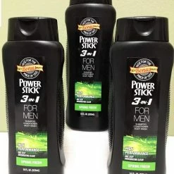 3 Pack Of Powerstick 3-in-1 Body Wash Shampoo And Conditioner For Men In Spring Fresh