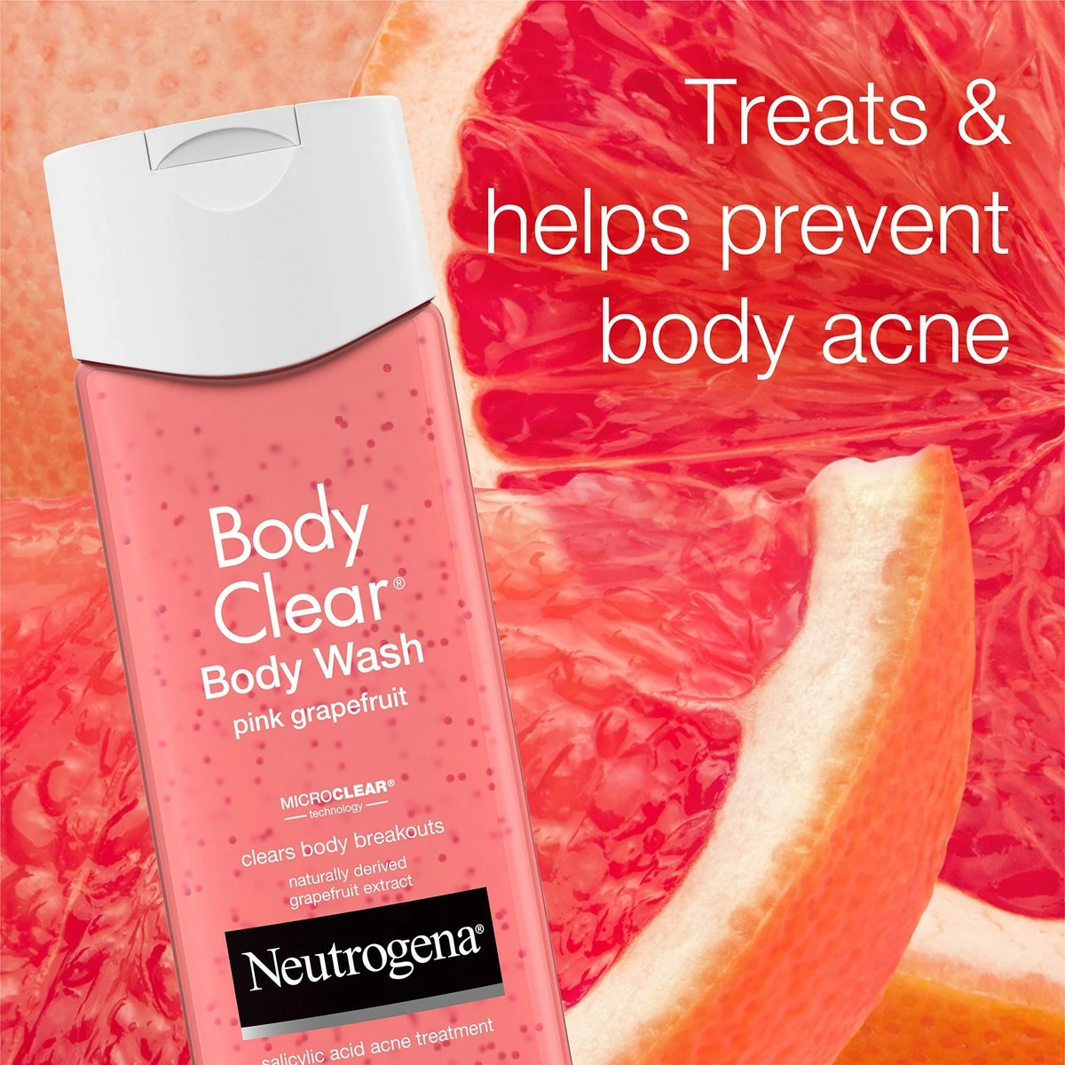 Neutrogena Body Clear Acne Treatment Body Wash With 2% Salicylic Acid Acne Medicine To Prevent Body Breakouts, Pink Grapefruit Shower Gel For Back, Chest & Shoulders, Vitamin C, 8.5 Fl. Oz (Pack Of 3) 5 Neutrogena Body Clear Acne Treatment Body Wash With 2% Salicylic Acid Acne Medicine To Prevent Body Breakouts, Pink Grapefruit Shower Gel For Back, Chest & Shoulders, Vitamin C, 8.5 Fl. Oz (Pack Of 3) - Image 3