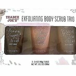 Trader Joe's Exfoliating Body Scrub Trio 3-3.4 Oz Tubes Brown Sugar Scrub, Citrus Scrub, Green Tea Scrub Gift Set