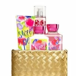 Bath & Body Works Bath And Body Works SWEET PEA Gold Woven Basket Gift Kit
