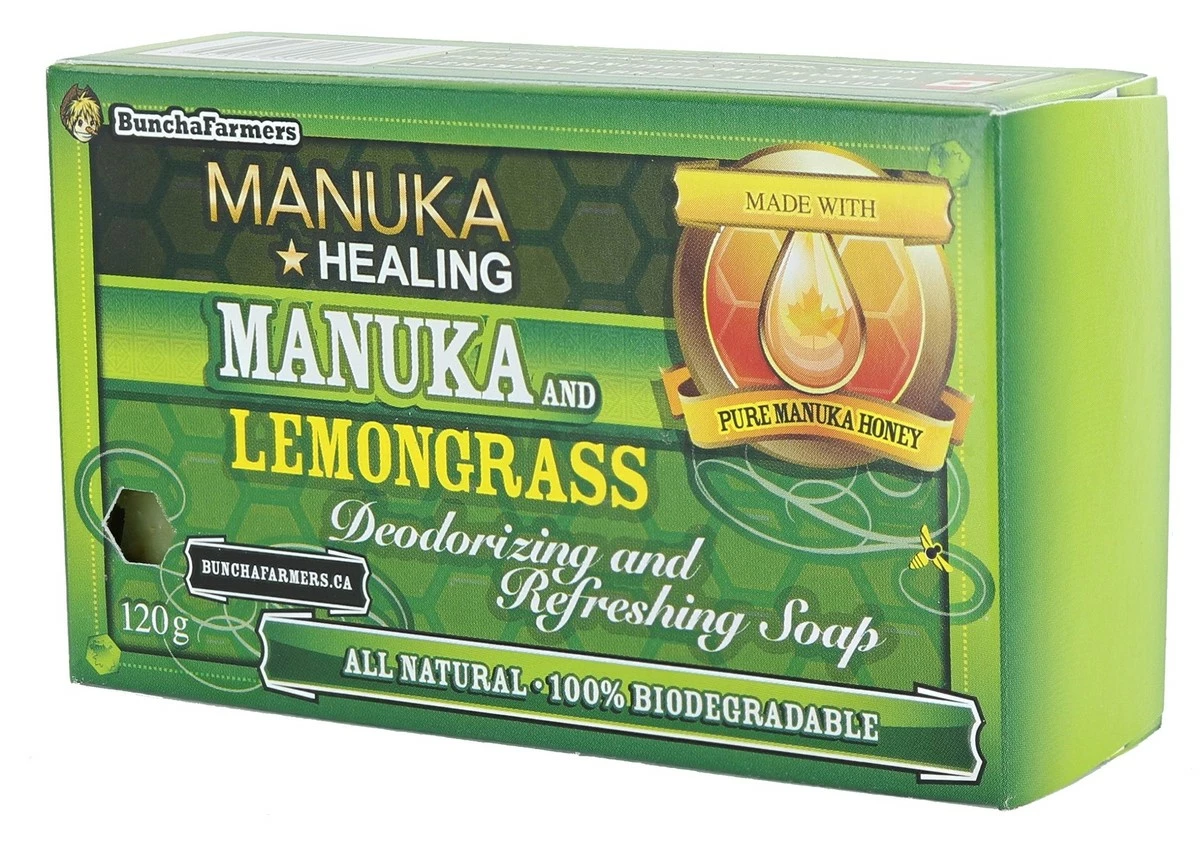 BunchaFarmers All Natural 100% Biodegradable Healing Manuka Honey And Lemongrass Deodorizing And Refreshing Soap Bar (Made In Canada) 3 BunchaFarmers All Natural 100% Biodegradable Healing Manuka Honey And Lemongrass Deodorizing And Refreshing Soap Bar (Made In Canada)