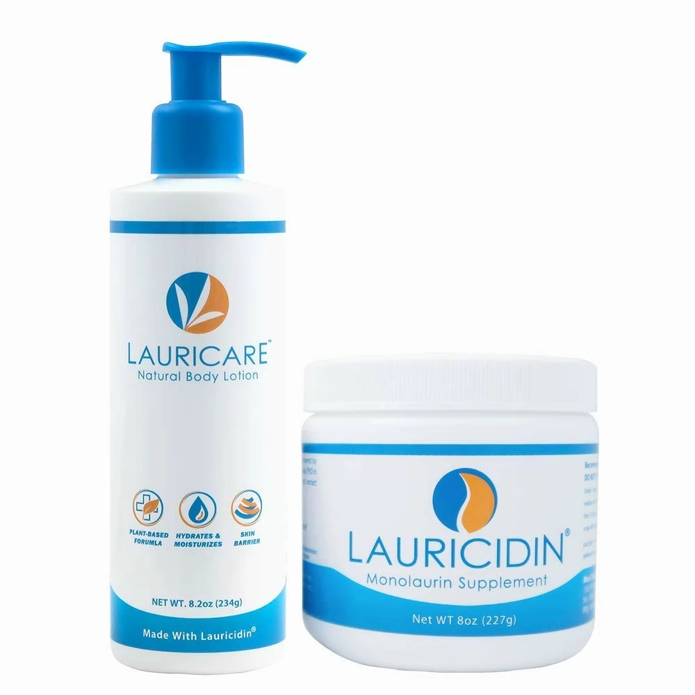 Lauricidin Monolaurin 227g Jar + Lauricare Activated Derma Lotion 8.2 Ounce Bundle- $65.90 Value 3 Lauricidin Monolaurin 227g Jar + Lauricare Activated Derma Lotion 8.2 Ounce Bundle- $65.90 Value