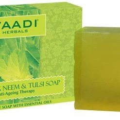 Neem Soap (Neem Tulsi Bar Soap) DOUBLE SIZE - Handmade Herbal Soap (Aromatherapy) With 100% Pure Essential Oils - ALL Natural - Best Anti-aging Therapy - Each 5.3 Oz - Pack Of 3 (1 Lb) - Vaadi Herbals