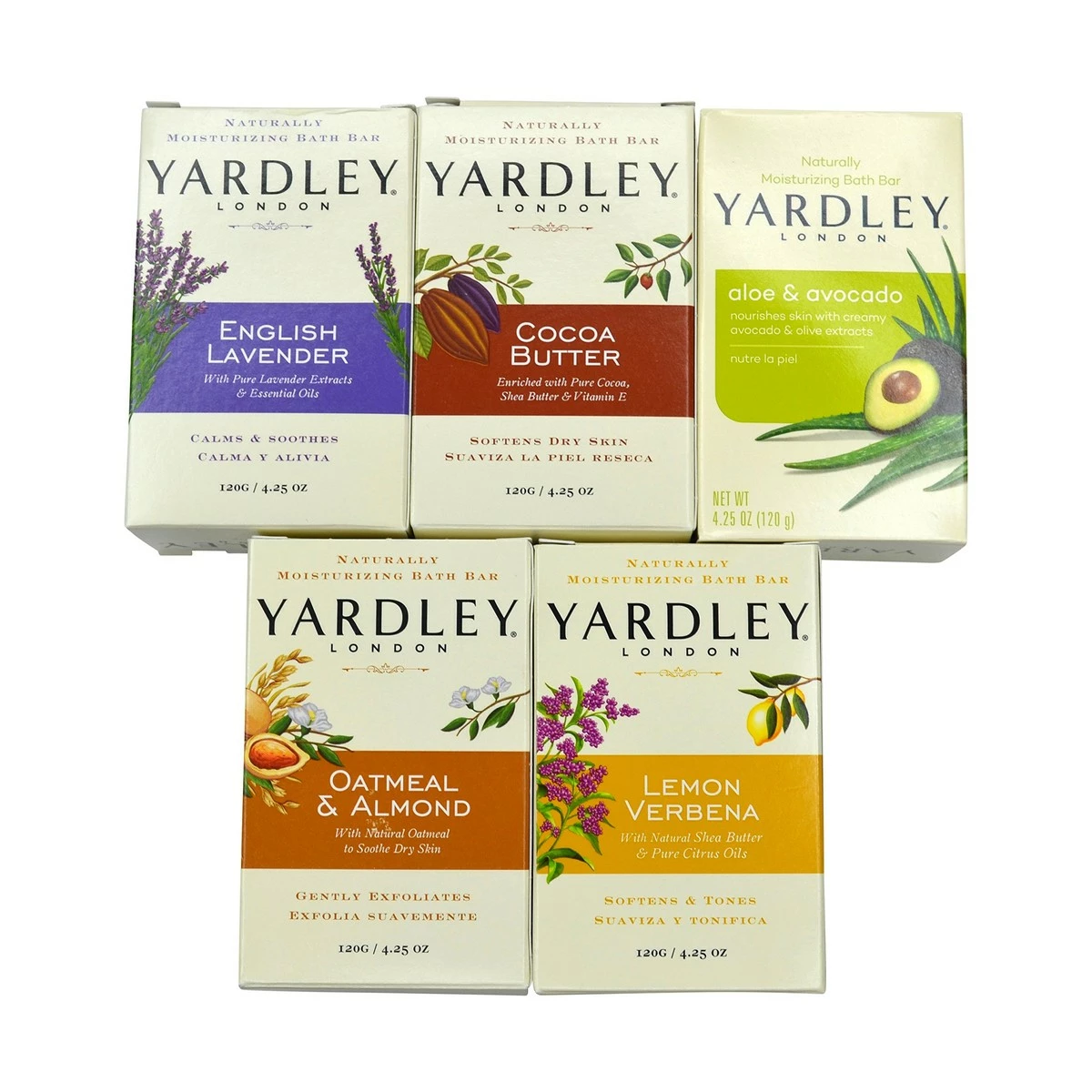 Yardley London Soap Bath Bar Bundle - 5 Bars: English Lavender, Oatmeal And Almond, Aloe And Avocado, Cocoa Butter, Lemon Verbena 4.25 Ounce Bars (Pack Of 5 Bars, One Of Each) 4 Yardley London Soap Bath Bar Bundle - 5 Bars: English Lavender, Oatmeal And Almond, Aloe And Avocado, Cocoa Butter, Lemon Verbena 4.25 Ounce Bars (Pack Of 5 Bars, One Of Each) - Image 2