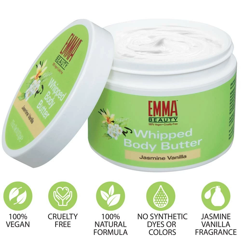 EMMA Beauty Whipped Body Butter For Dry Skin, Ultra-Hydrating, 100% Vegan & Cruelty-Free, Jasmine Vanilla, 7.5 Ounces 6 EMMA Beauty Whipped Body Butter For Dry Skin, Ultra-Hydrating, 100% Vegan & Cruelty-Free, Jasmine Vanilla, 7.5 Ounces - Image 4