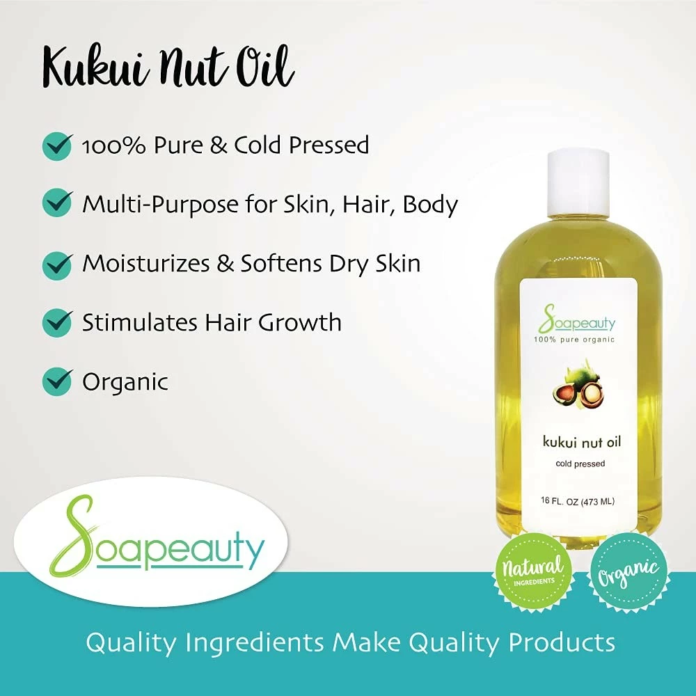 Soapeauty KUKUI NUT OIL Organic Cold Pressed Unrefined | 100% Natural Available In Bulk | Carrier For Essential Oils, Face, Skin, Hair Moisturizer, Soap Making | Sizes 2OZ To 7 LBS | (7 LBS) 4 Soapeauty KUKUI NUT OIL Organic Cold Pressed Unrefined | 100% Natural Available In Bulk | Carrier For Essential Oils, Face, Skin, Hair Moisturizer, Soap Making | Sizes 2OZ To 7 LBS | (7 LBS) - Image 2