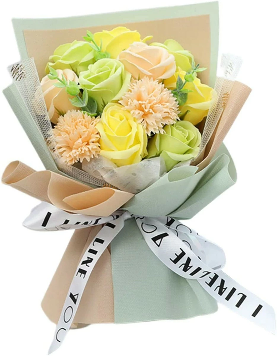 FRECI Artificial Soap Flower Bath Soap Rose Flower Scented Soap Bouquet For Mother Valentine's Day Party Wedding Decoration - Green 4 FRECI Artificial Soap Flower Bath Soap Rose Flower Scented Soap Bouquet For Mother Valentine's Day Party Wedding Decoration - Green - Image 2