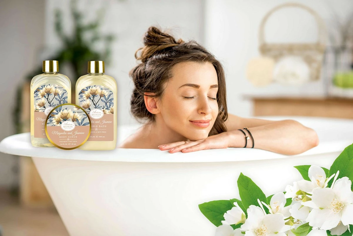 ArioseMonde Store Home Spa Gift Basket, Relaxation Spa Kit For Women, With Body Lotion, Shower Gel, Bubble Bath, Body Scrub, Bath Salt, Bath Bomb, And More,Bath Gift Set For Mother, Wife,Her, Magnolia And Jasmine Scent 9 ArioseMonde Store Home Spa Gift Basket, Relaxation Spa Kit For Women, With Body Lotion, Shower Gel, Bubble Bath, Body Scrub, Bath Salt, Bath Bomb, And More,Bath Gift Set For Mother, Wife,Her, Magnolia And Jasmine Scent - Image 7