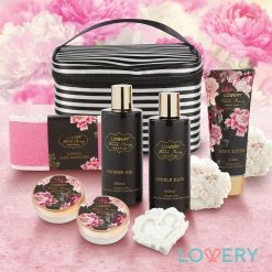 Lovery Home Spa Gift Basket, 8 Piece Bath & Body Set For Men/Women, Fresh Peony Scent - Contains Shower Gel, Bubble Bath, Lotion, Bath Salt, Body Scrub, Bath Soap, Back Scrubber & Cosmetic Bag -Moisturizers Sales gszx0bvk68s362zvt5xlfmtp4y0j