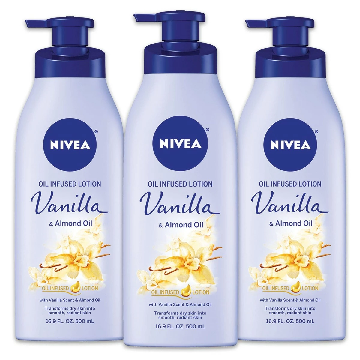 NIVEA Vanilla And Almond Oil Infused Body Lotion, 50.7 Fl Oz, Pack Of 3 3 NIVEA Vanilla And Almond Oil Infused Body Lotion, 50.7 Fl Oz, Pack Of 3