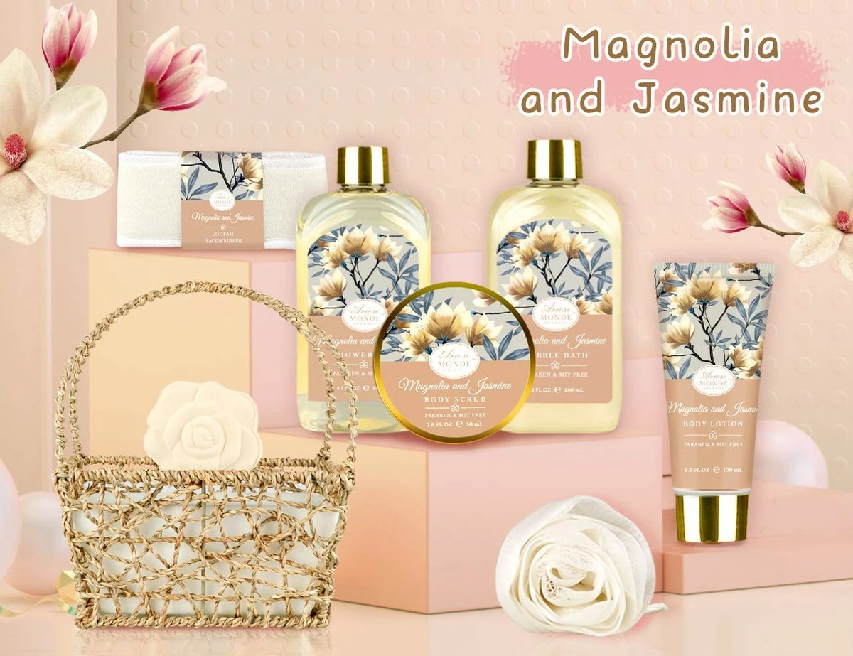 ArioseMonde Store Home Spa Gift Basket, Relaxation Spa Kit For Women, With Body Lotion, Shower Gel, Bubble Bath, Body Scrub, Bath Salt, Bath Bomb, And More,Bath Gift Set For Mother, Wife,Her, Magnolia And Jasmine Scent 7 ArioseMonde Store Home Spa Gift Basket, Relaxation Spa Kit For Women, With Body Lotion, Shower Gel, Bubble Bath, Body Scrub, Bath Salt, Bath Bomb, And More,Bath Gift Set For Mother, Wife,Her, Magnolia And Jasmine Scent - Image 5