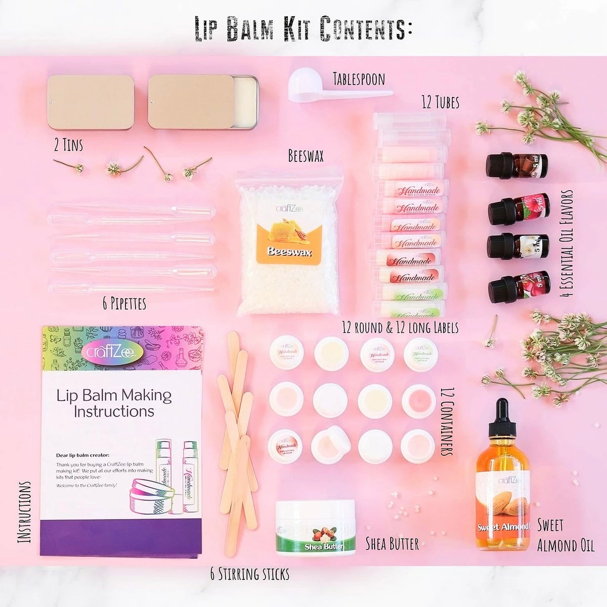 DilaBee Ultimate Lip Balm Making Kit (87- Piece Set) | All Natural Formula With Beeswax, Shea Butter, Almond Oil+ 4 Rich Flavors To Create 25 Lush Lip Balms | Best Holiday Gift & Craft Kit For Adults 4 DilaBee Ultimate Lip Balm Making Kit (87- Piece Set) | All Natural Formula With Beeswax, Shea Butter, Almond Oil+ 4 Rich Flavors To Create 25 Lush Lip Balms | Best Holiday Gift & Craft Kit For Adults - Image 2