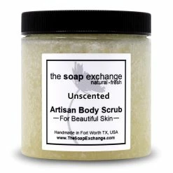 The Soap Exchange Sugar Body Scrub - Unscented Fragrance Free - Hand Crafted 8 Fl Oz / 240 Ml Natural Artisan Skin Care, Shea Butter, Exfoliate, Moisturize, & Protect. Made In The USA.