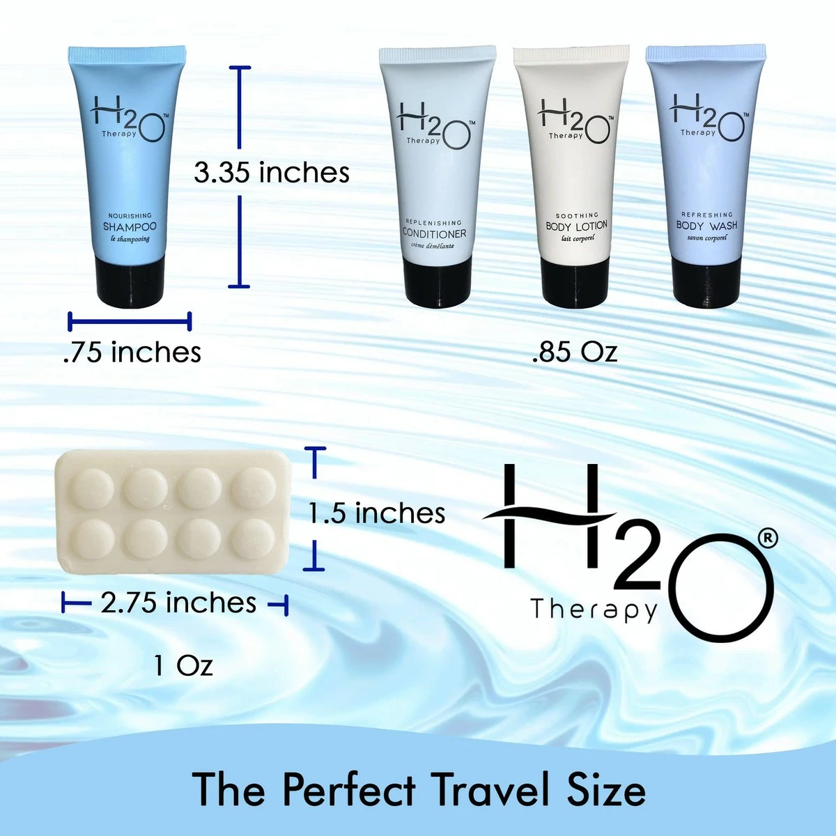 Hotel Size Toiletries Set | H2O Therapy All-In-Kit Amenities For Hotels, Airbnb & Rentals | .85 Oz Hotel Shampoo & Conditioner, Body Wash, Body Lotion & 1 Oz Bar Soap | 75 Piece Travel Kit 7 Hotel Size Toiletries Set | H2O Therapy All-In-Kit Amenities For Hotels, Airbnb & Rentals | .85 Oz Hotel Shampoo & Conditioner, Body Wash, Body Lotion & 1 Oz Bar Soap | 75 Piece Travel Kit - Image 5