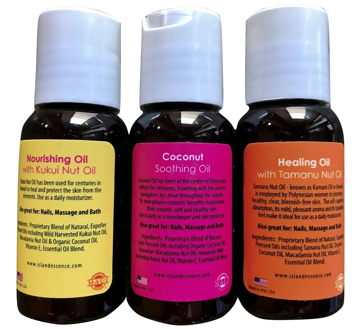 Island Essence Maui Miracle Oil Hawaii (3 Pack 1 Ounce Each, Coconut, Tamanu & Kukui) 4 Island Essence Maui Miracle Oil Hawaii (3 Pack 1 Ounce Each, Coconut, Tamanu & Kukui) - Image 2