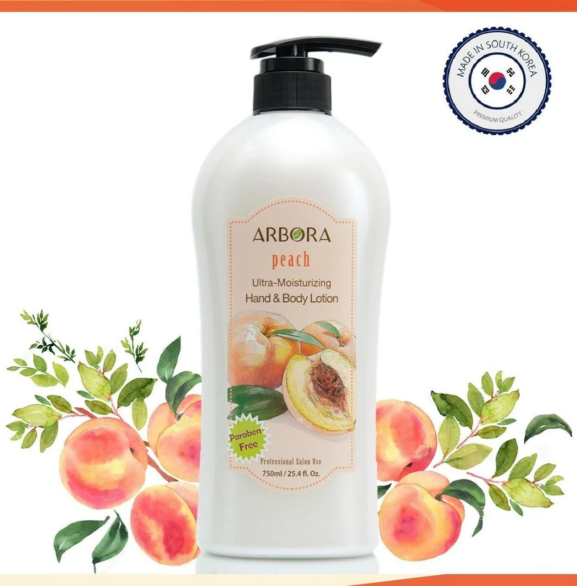 ARBORA Hand & Body Lotion PEACH 25.4OZ/750ML Paraben Free Natural Ultra-Moisturizing, Professional Massage Lotion Original From Korea, Pack Of 4 4 ARBORA Hand & Body Lotion PEACH 25.4OZ/750ML Paraben Free Natural Ultra-Moisturizing, Professional Massage Lotion Original From Korea, Pack Of 4 - Image 2