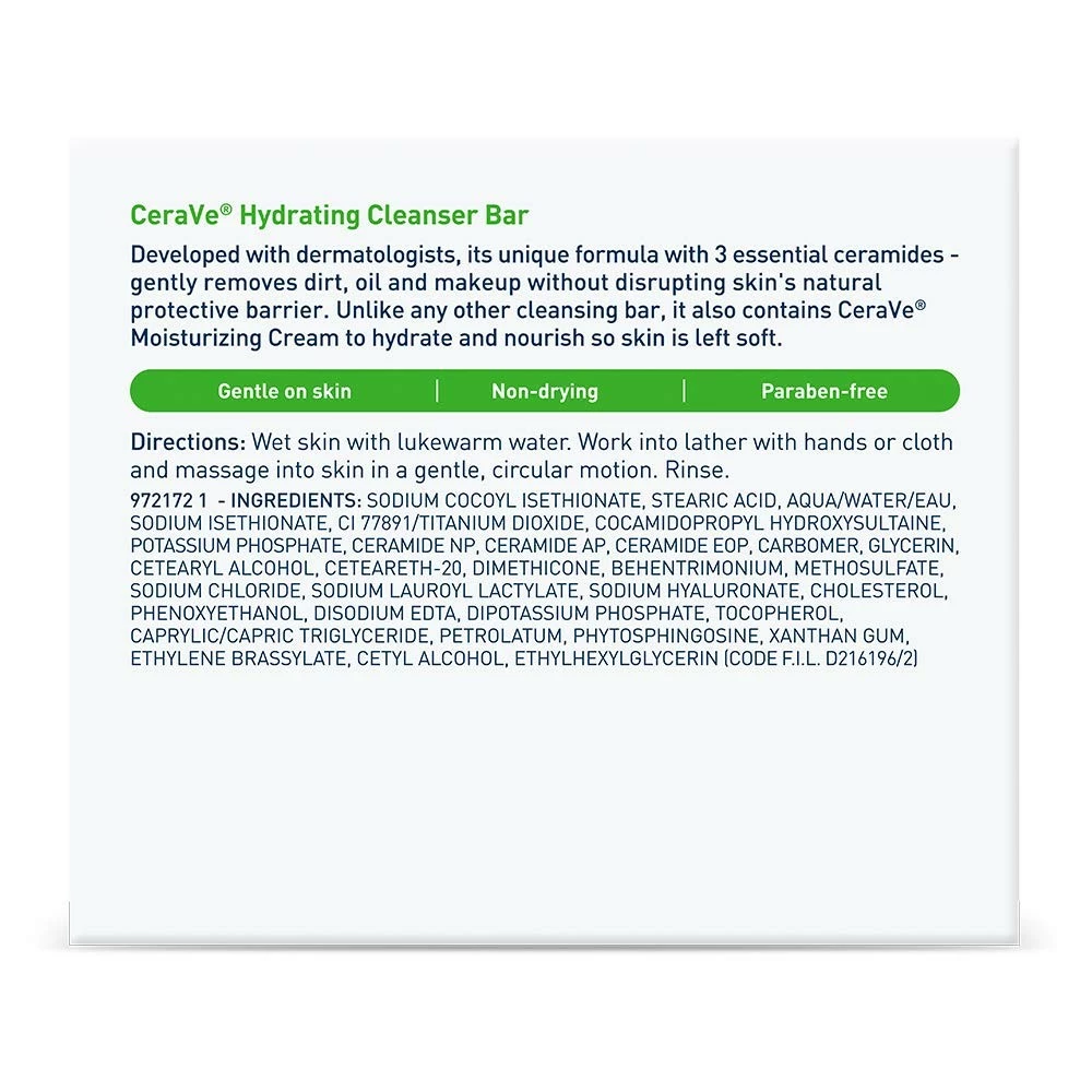 CeraVe Store CeraVe Hydrating Cleanser Bar | Soap-Free Body And Facial Cleanser With 5% Cerave Moisturizing Cream | Fragrance-Free | 2-Pack, 4.5 Ounce Each 13 CeraVe Store CeraVe Hydrating Cleanser Bar | Soap-Free Body And Facial Cleanser With 5% Cerave Moisturizing Cream | Fragrance-Free | 2-Pack, 4.5 Ounce Each - Image 11