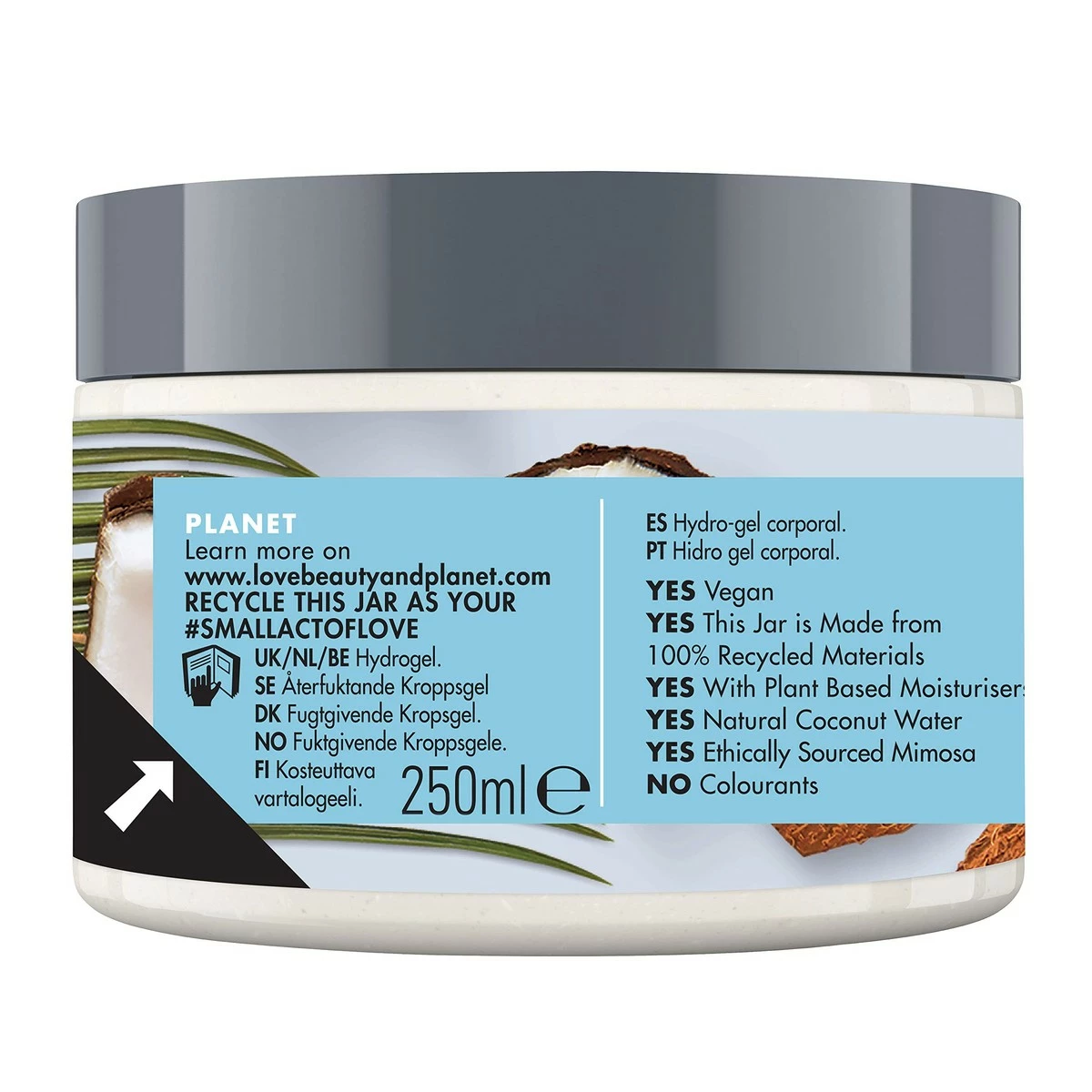 Love Beauty And Planet Coconut Water And Mimosa Flower Vegan Body Moisturiser, Hydrating And Refreshing Hydro Gel For Women, 250ml 5 Love Beauty And Planet Coconut Water And Mimosa Flower Vegan Body Moisturiser, Hydrating And Refreshing Hydro Gel For Women, 250ml - Image 3