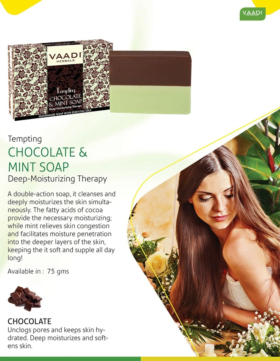 Vaadi Herbals Super Value Tempting Chocolate And Mint Soap, Deep Moisturising Therapy, 75gms X 6 3 Vaadi Herbals Super Value Tempting Chocolate And Mint Soap, Deep Moisturising Therapy, 75gms X 6