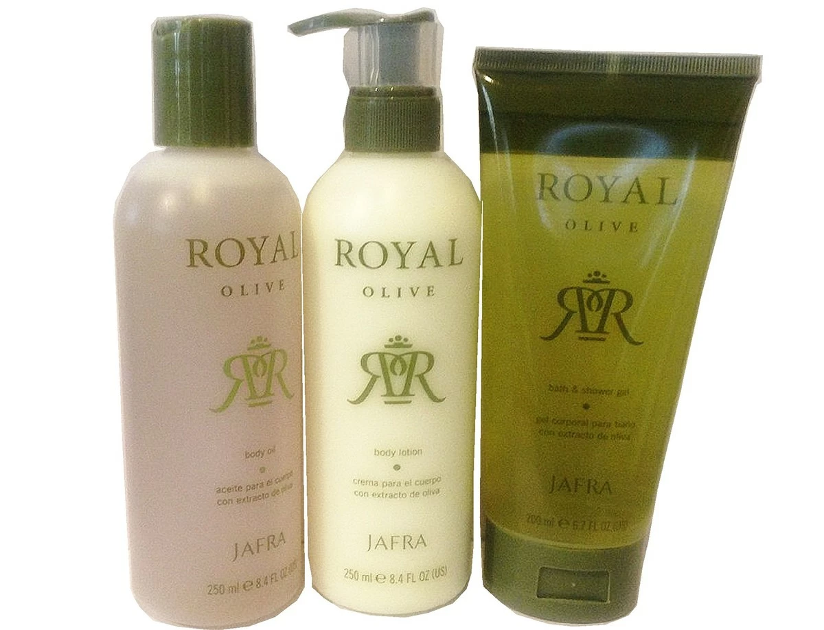 Jafra ROYAL OLIVE SET, BODY OIL, BODY LOTION, SHOWER GE. 3 Jafra ROYAL OLIVE SET, BODY OIL, BODY LOTION, SHOWER GE.