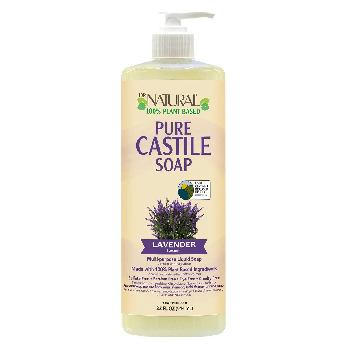 Dr. Natural’s Pure-Castile Liquid Soap - Lavender 32oz. - 6 Pack 4 Dr. Natural’s Pure-Castile Liquid Soap - Lavender 32oz. - 6 Pack - Image 2