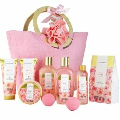 Bath Spa Gift Basket For Women - Spa Luxetique Spa Set For Women Gift, 10pcs Rose Spa Basket, Relaxing Spa Kit With Bath Salts, Body Lotion, Shower Gel, Women Gifts Baskets