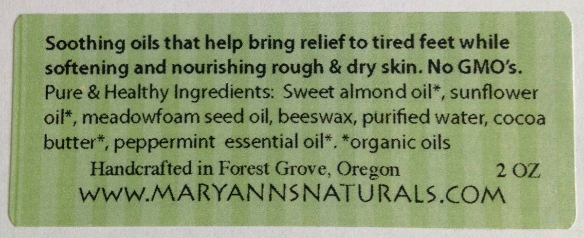 Mary Ann's Naturals Organic Handcrafted Peppermint Foot Cream 4 Mary Ann's Naturals Organic Handcrafted Peppermint Foot Cream - Image 2