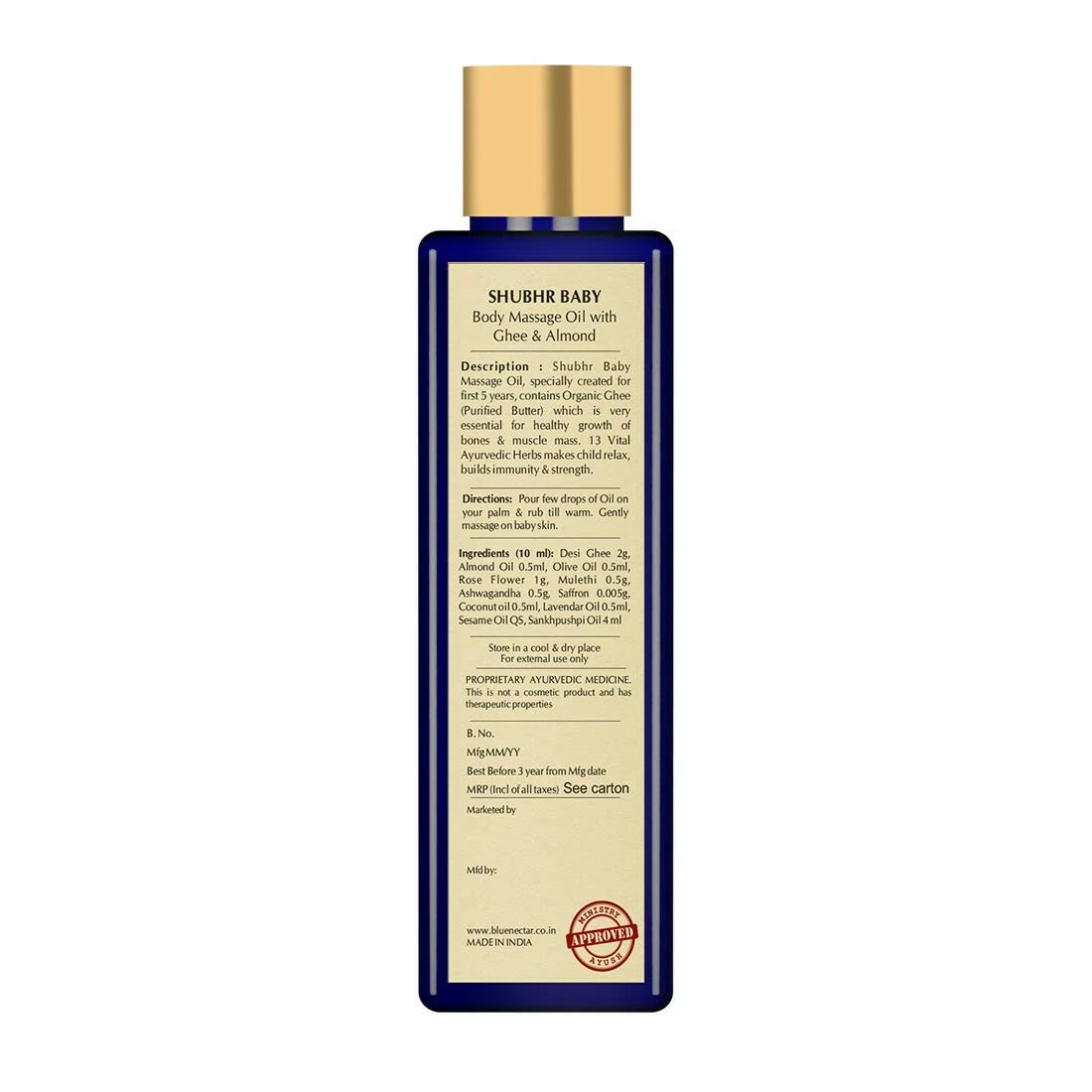 Blue Nectar Ayurvedic Baby Massage Oil With Organic Ghee, Almond Oil And Vitamin E For Healthy Babies (6.76 Fl Oz) 7 Blue Nectar Ayurvedic Baby Massage Oil With Organic Ghee, Almond Oil And Vitamin E For Healthy Babies (6.76 Fl Oz) - Image 5