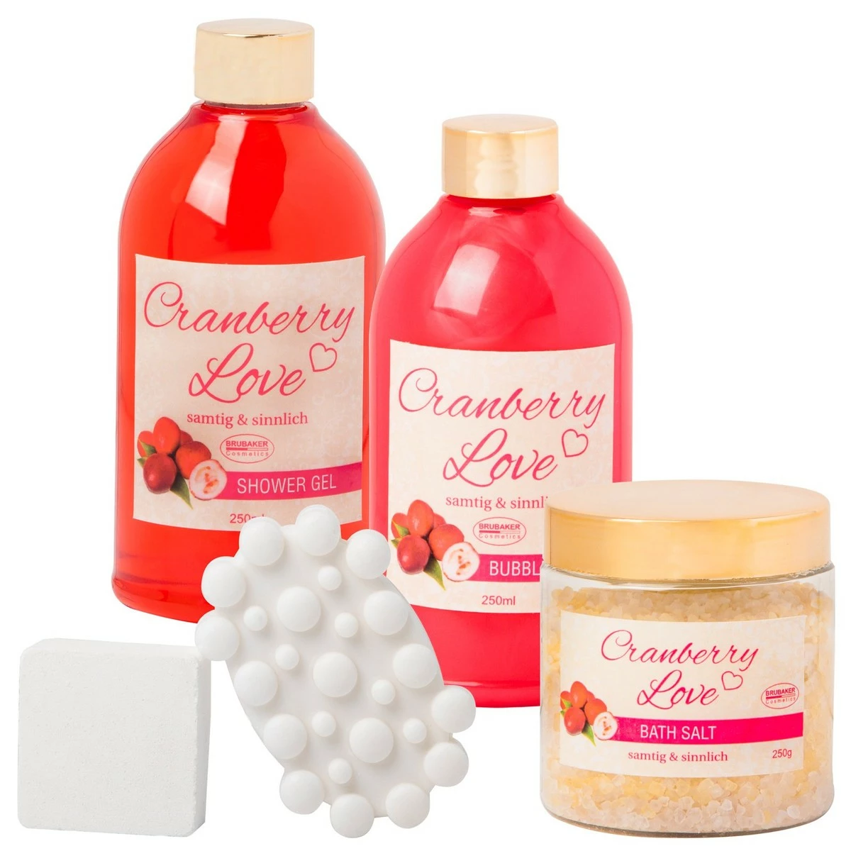 BRUBAKER 6 Pcs Gift Set 'Cranberry Love' Beauty Spa Set With Golden Bathtub, Bath Fizzer, Bubble Bath, Shower Gel, Bath Salt, Soap 6 BRUBAKER 6 Pcs Gift Set 'Cranberry Love' Beauty Spa Set With Golden Bathtub, Bath Fizzer, Bubble Bath, Shower Gel, Bath Salt, Soap - Image 4