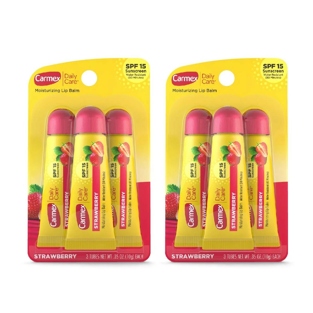 Carmex Store Carmex Daily Care Moisturizing Lip Balm With SPF 15, Strawberry Lip Balm Tubes, 0.35 OZ Each - 3 Count (Pack Of 2) 3 Carmex Store Carmex Daily Care Moisturizing Lip Balm With SPF 15, Strawberry Lip Balm Tubes, 0.35 OZ Each - 3 Count (Pack Of 2)